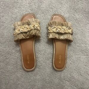 Aldo Beige Braided Fringe Sandals